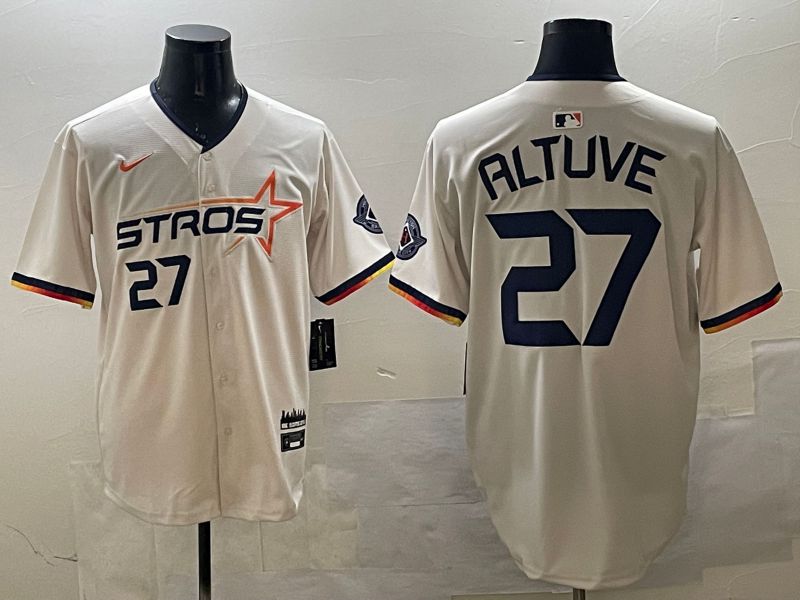 Men Houston Astros #27 Altuve Cream Three generations Joint Name 2025 Nike MLB Jersey style 2